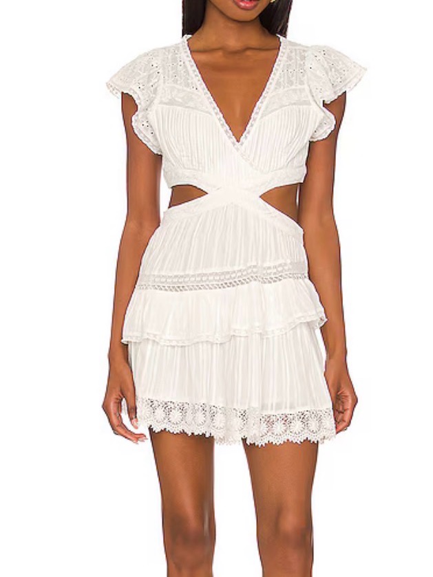 Loveshackfancy White Lace-Trim Cutout Mini Dress